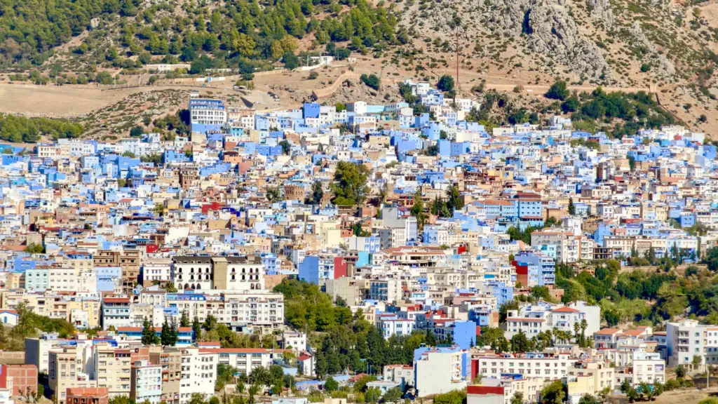 View of Chefchaouen blue city from the Spanish Mosque