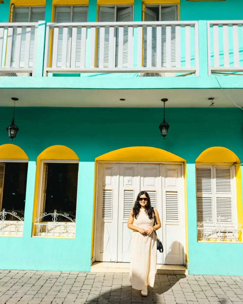 Flores island cobblestone streets Guatemala