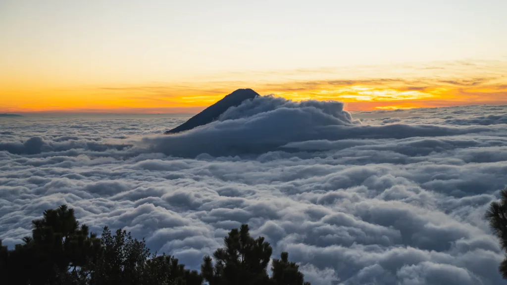 Morning view from Acatenango base camp in Guatemala