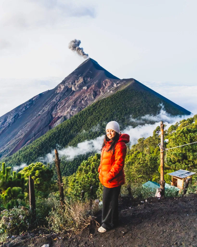 Final hike to Acatenango campsite with volcano views